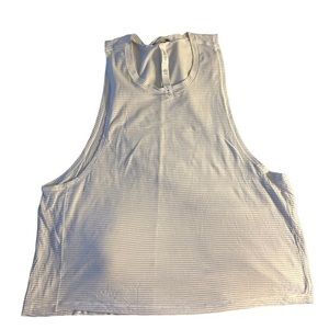Lululemon Athletica White‎ and Gray Striped Razor Back Muscle Tank Workout Top